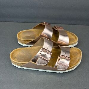 Birkenstock Arizona Soft Footbed Leather Metallic Cooper Sandals Size 7
